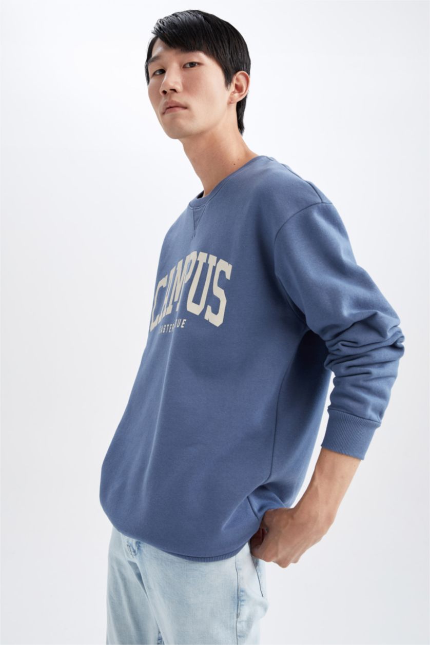 HOMME Indigo Coupe boxy ras du cou à manches longues doux pile molleton épais sweat-shirt en tissu