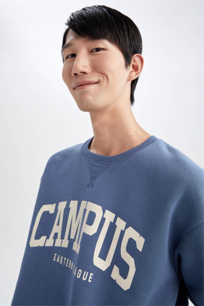 HOMME Indigo Coupe boxy ras du cou à manches longues doux pile molleton épais sweat-shirt en tissu