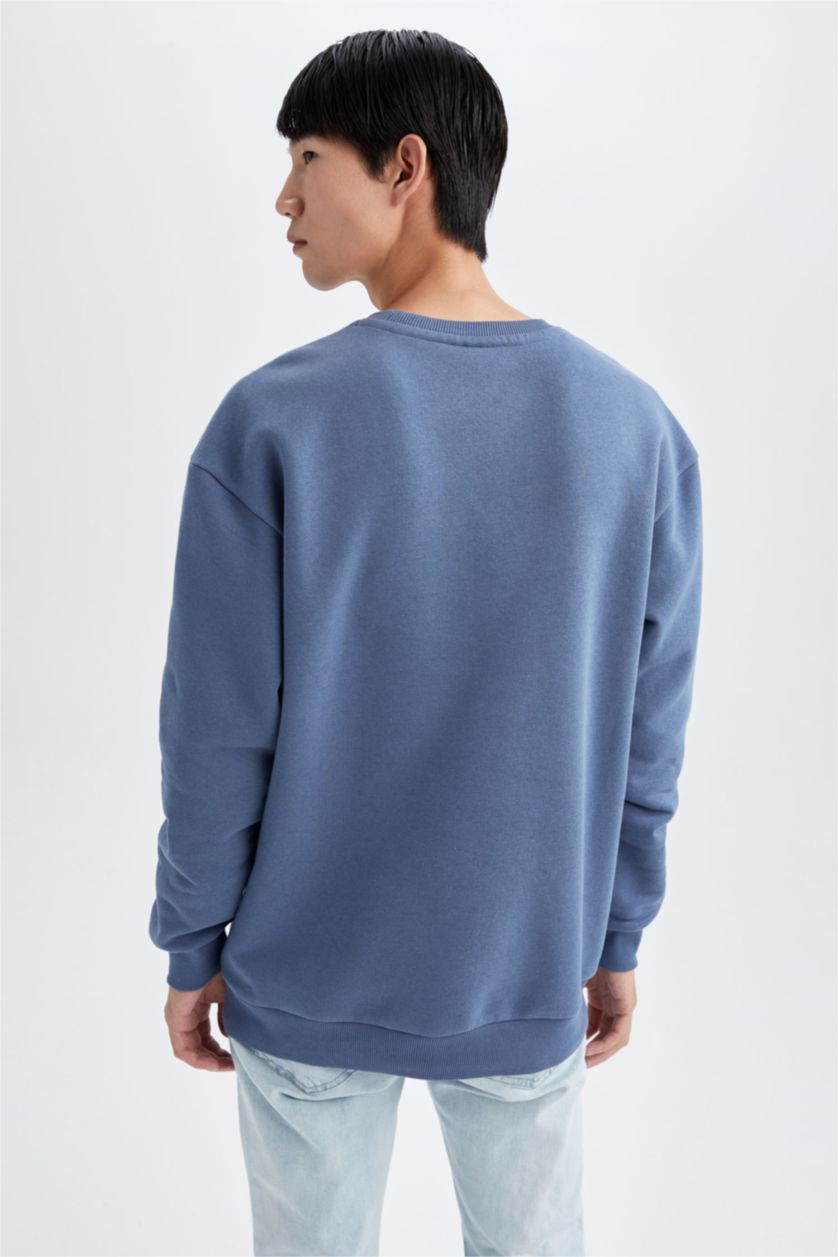 HOMME Indigo Coupe boxy ras du cou à manches longues doux pile molleton épais sweat-shirt en tissu