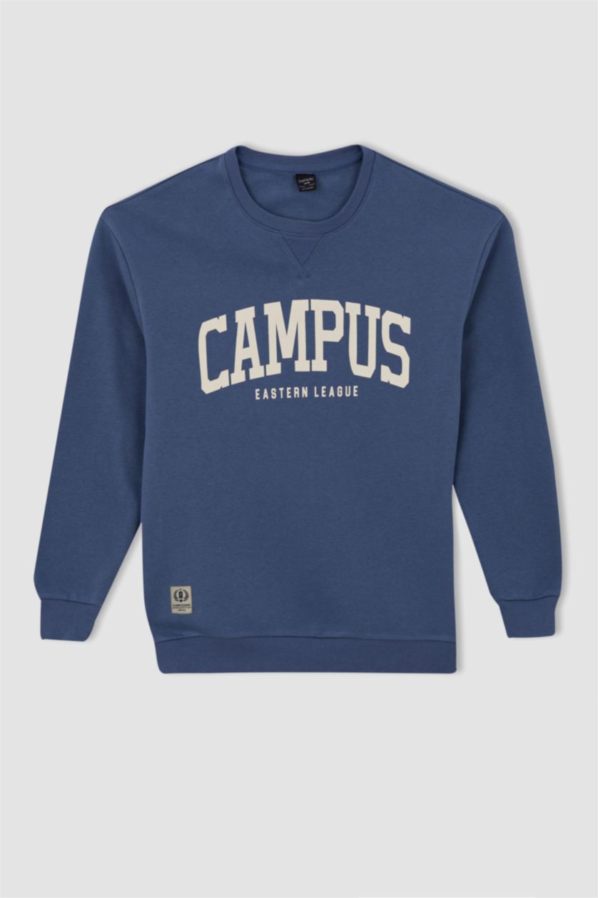 HOMME Indigo Coupe boxy ras du cou à manches longues doux pile molleton épais sweat-shirt en tissu