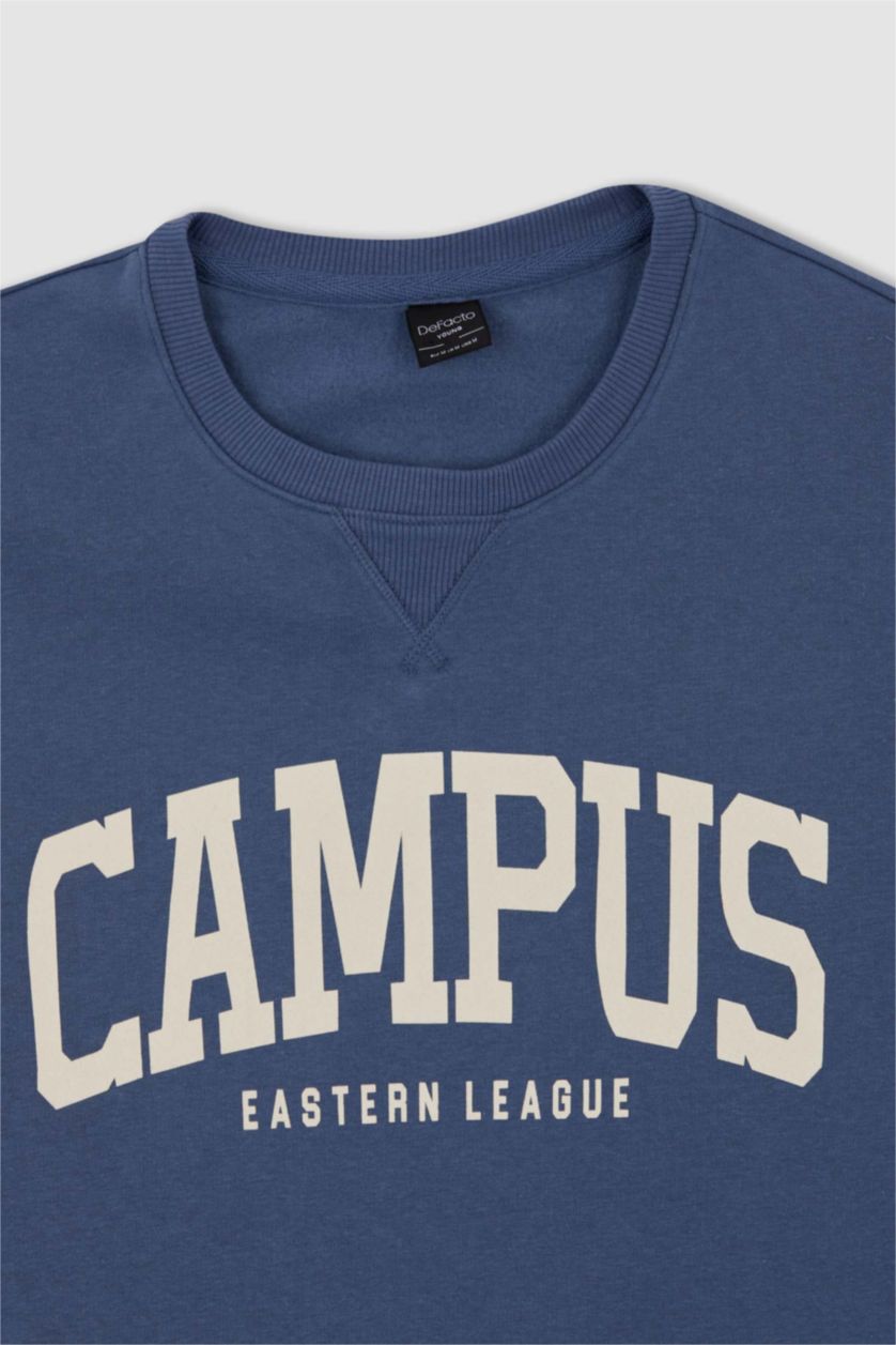 HOMME Indigo Coupe boxy ras du cou à manches longues doux pile molleton épais sweat-shirt en tissu