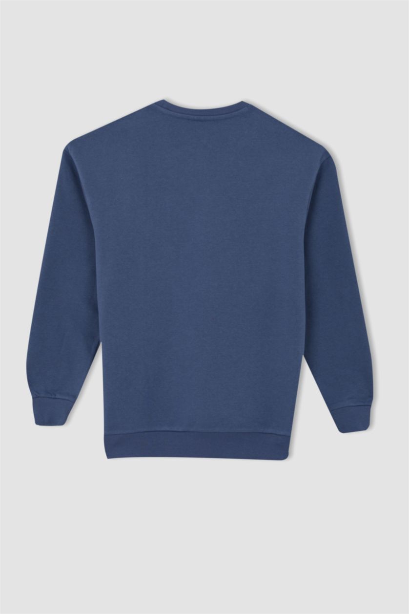 HOMME Indigo Coupe boxy ras du cou à manches longues doux pile molleton épais sweat-shirt en tissu