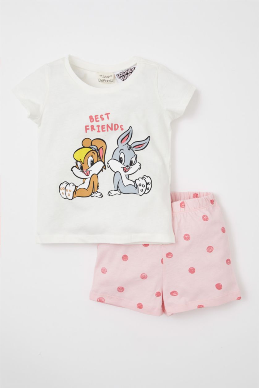BÉBÉ FILLE Blanc Pyjamas En Tricot Col Ras Du Cou Manche Courte 2 Looney Tunes BéBé Fille