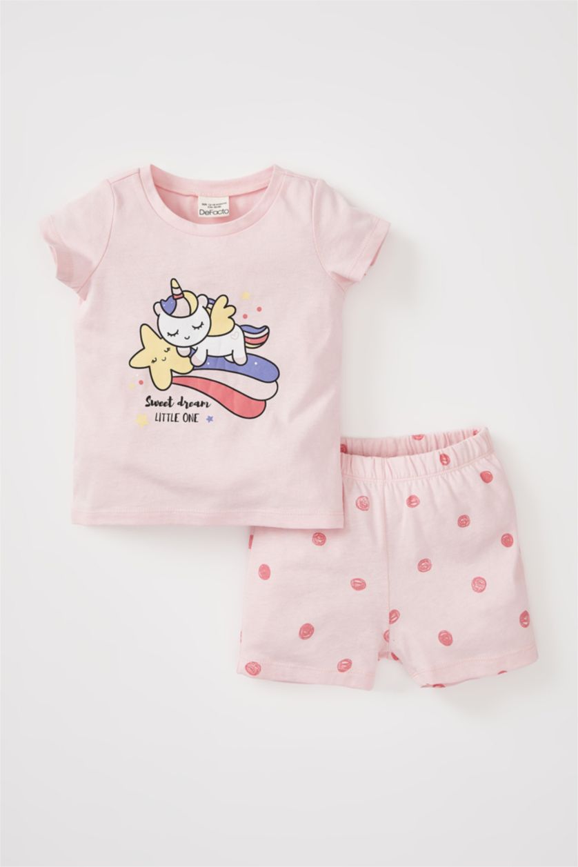 BÉBÉ FILLE Rose Clair Pyjamas En Tricot Col Ras Du Cou Licorne Manche Courte 2 BéBé Fille