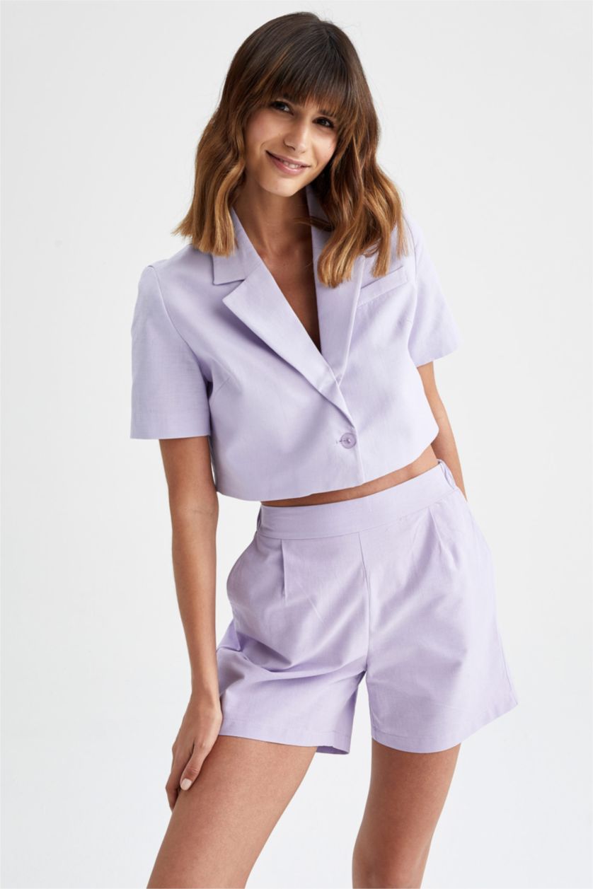 WOMAN Lilac Crop Linen Blend Short Sleeve Blazer