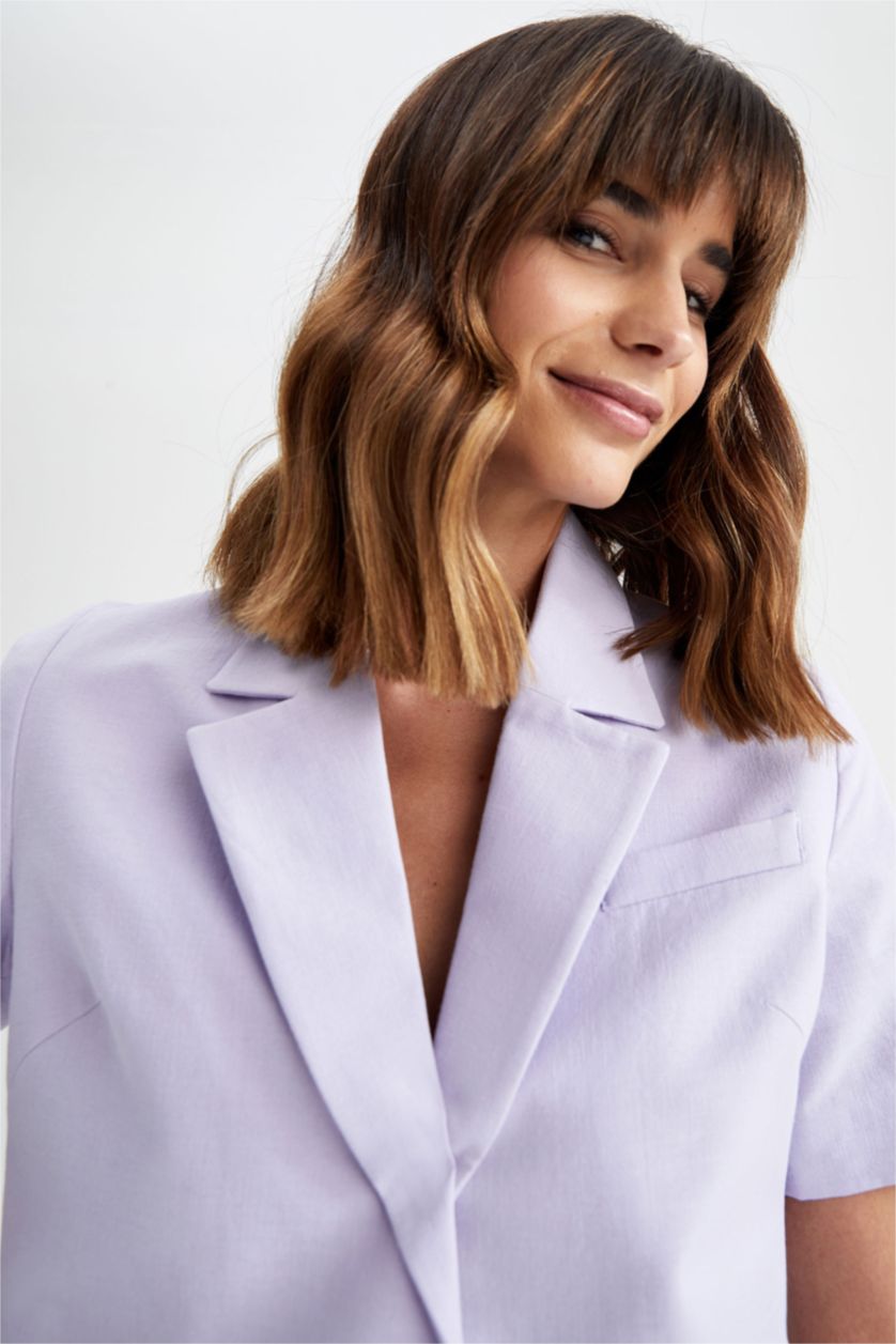 WOMAN Lilac Crop Linen Blend Short Sleeve Blazer