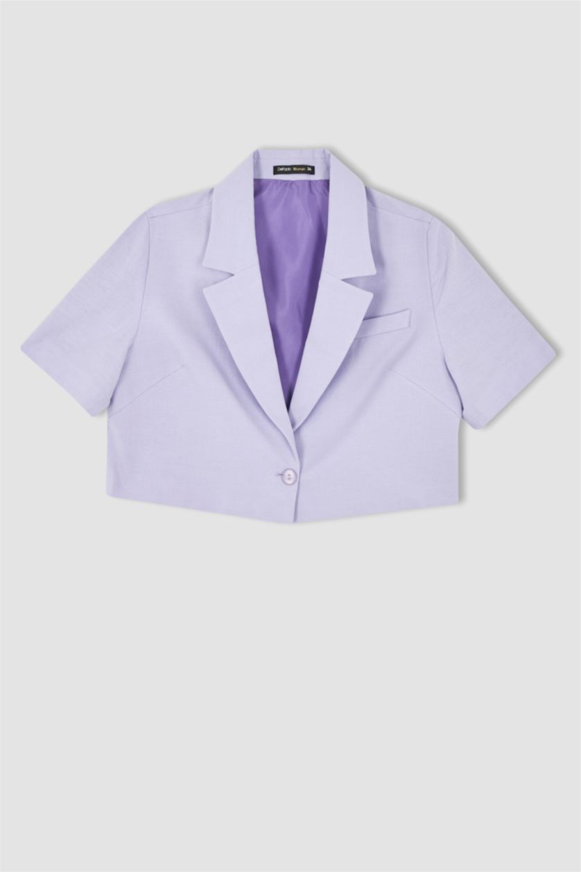 WOMAN Lilac Crop Linen Blend Short Sleeve Blazer