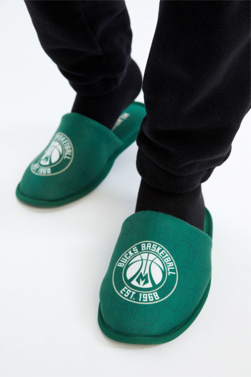 Erkek Yeşil Erkek NBA Milwaukee Bucks Düz Taban Ev Terliği