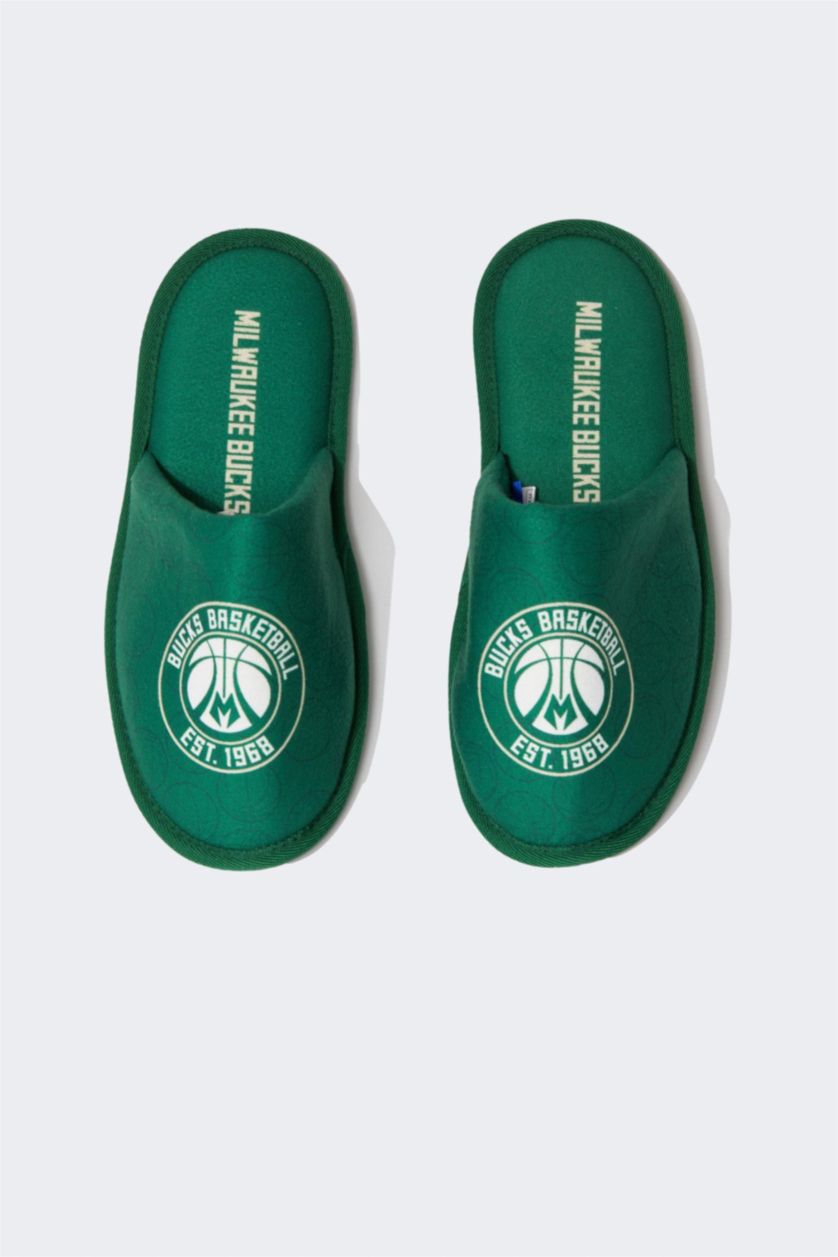 Erkek Yeşil Erkek NBA Milwaukee Bucks Düz Taban Ev Terliği