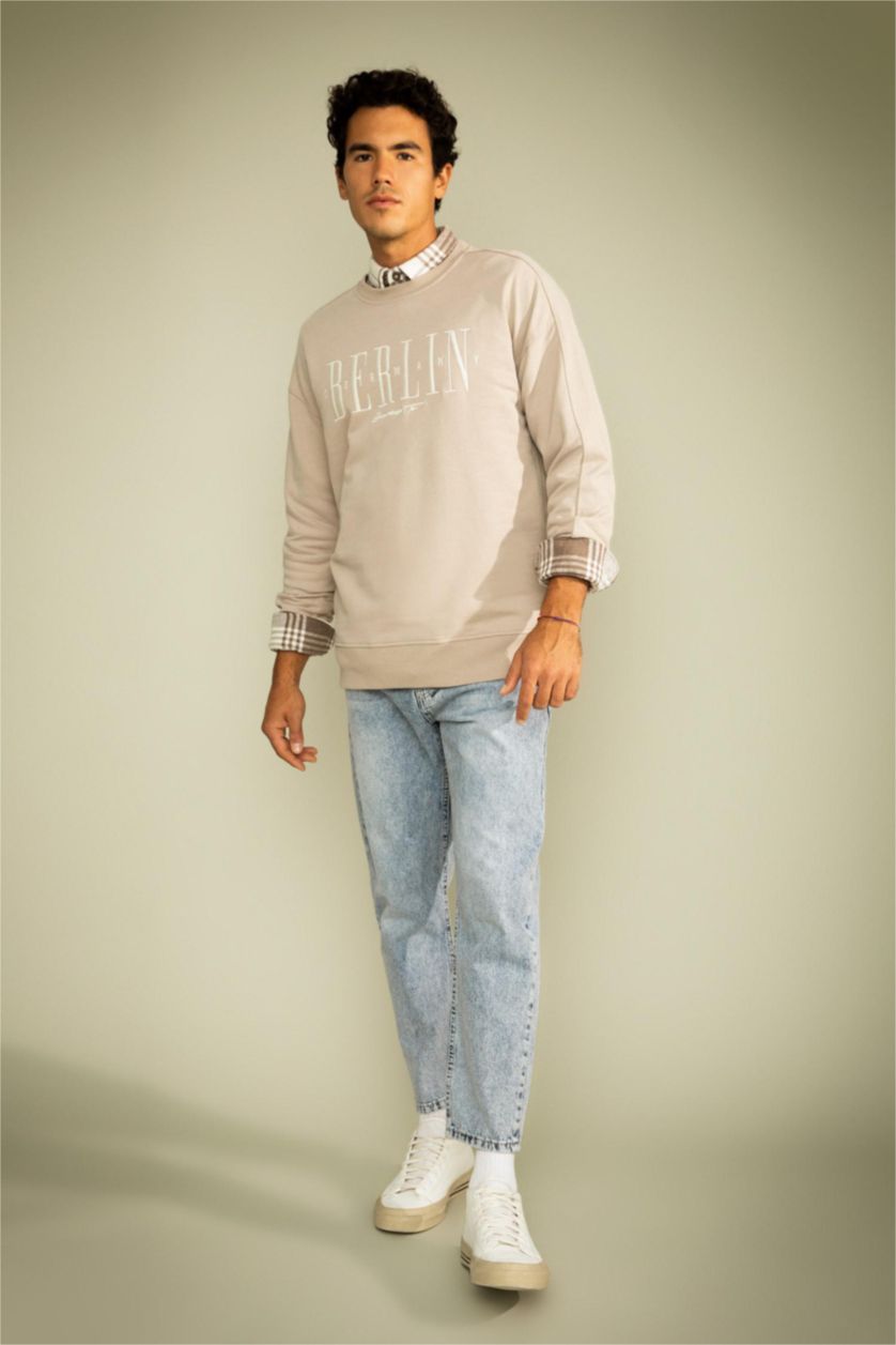 HOMME Beige Sweat- Shirt Coupe confort Col rond Manche Longue