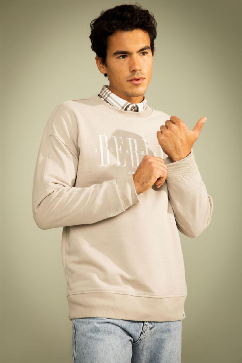 HOMME Beige Sweat- Shirt Coupe confort Col rond Manche Longue