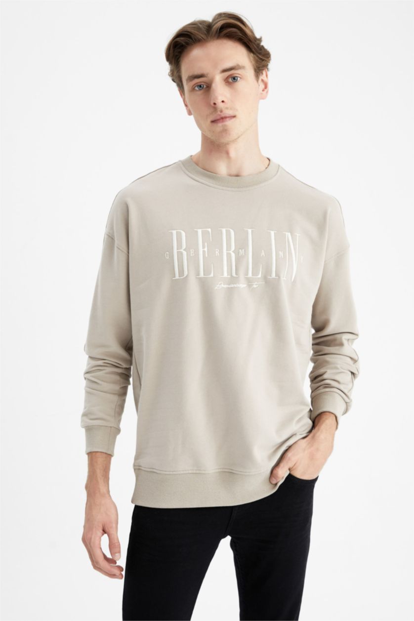 HOMME Beige Sweat- Shirt Coupe confort Col rond Manche Longue