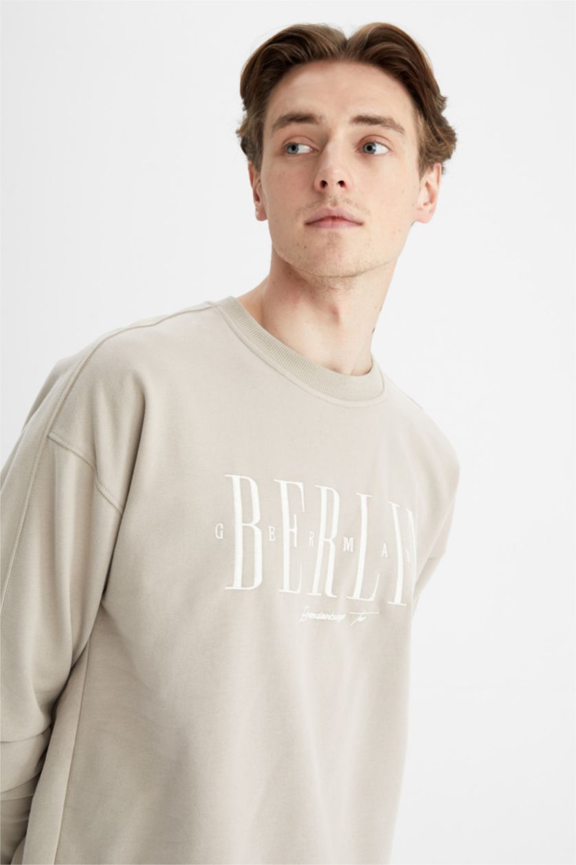 HOMME Beige Sweat- Shirt Coupe confort Col rond Manche Longue