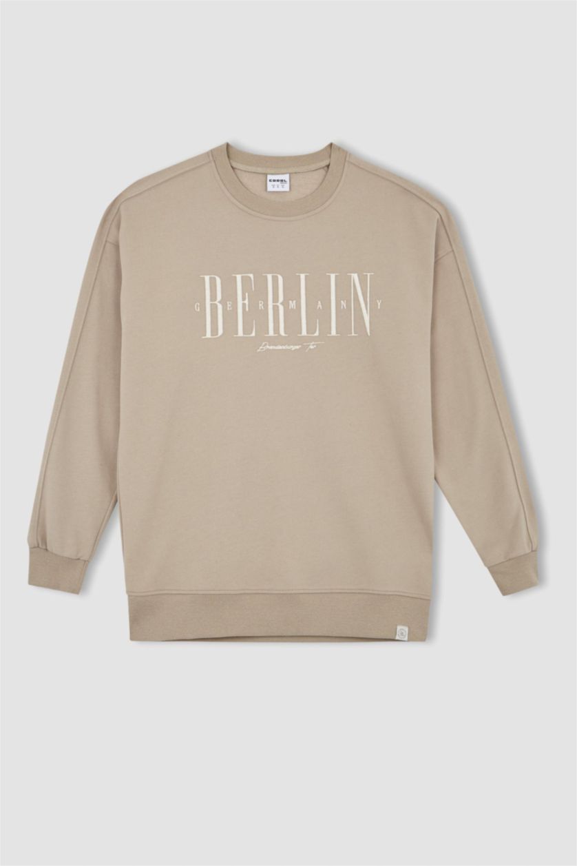 HOMME Beige Sweat- Shirt Coupe confort Col rond Manche Longue