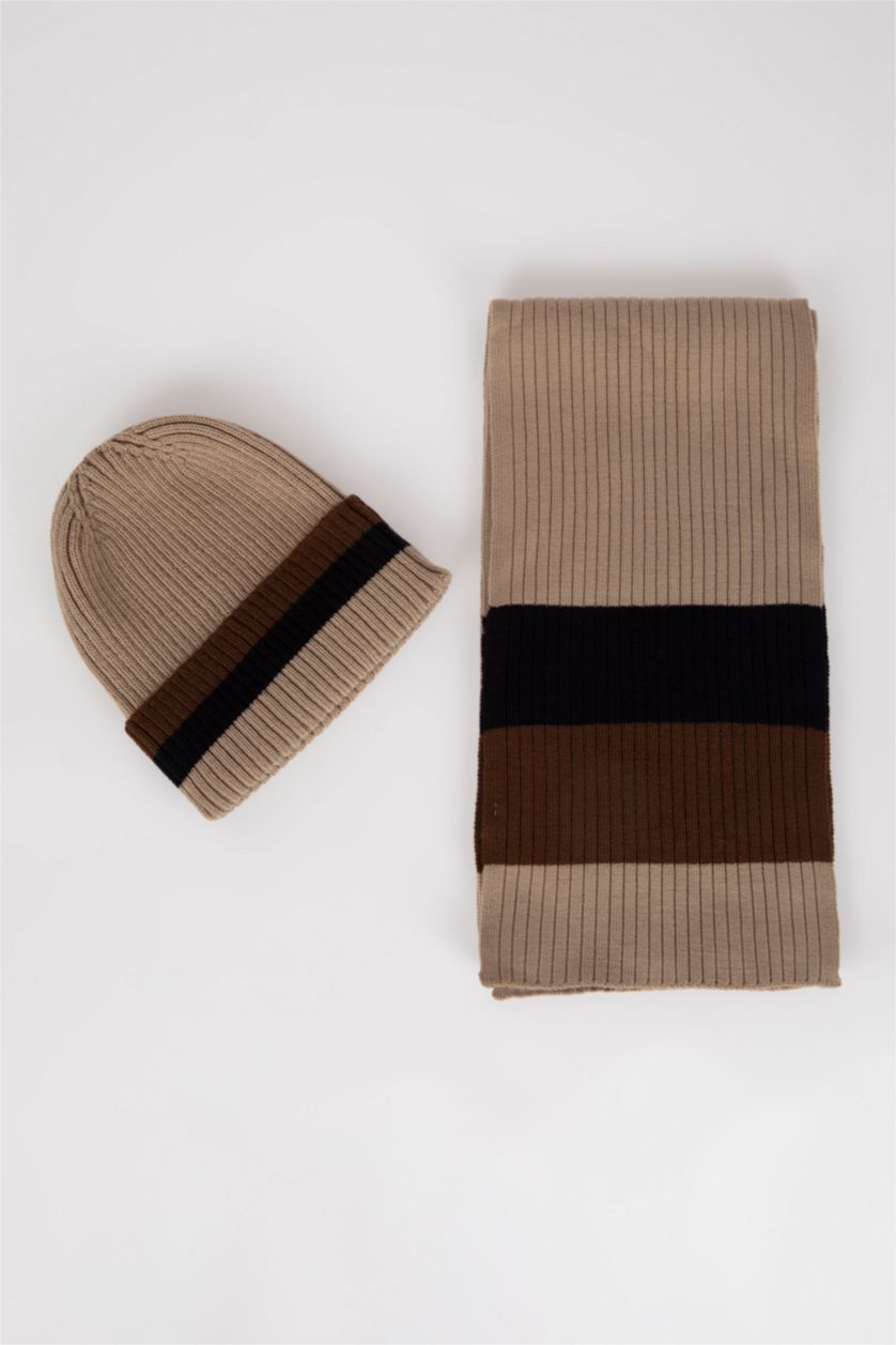 BOYS & TEENS Brown Boy Color Transition Knitwear Scarf Beret Set