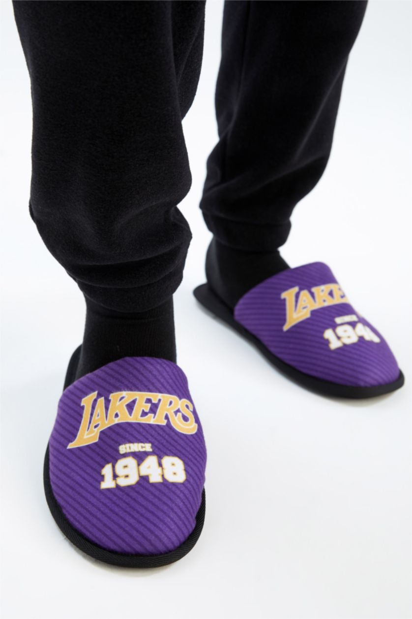 Erkek Mor Erkek NBA Los Angeles Lakers Düz Taban Slip On Ev Terliği