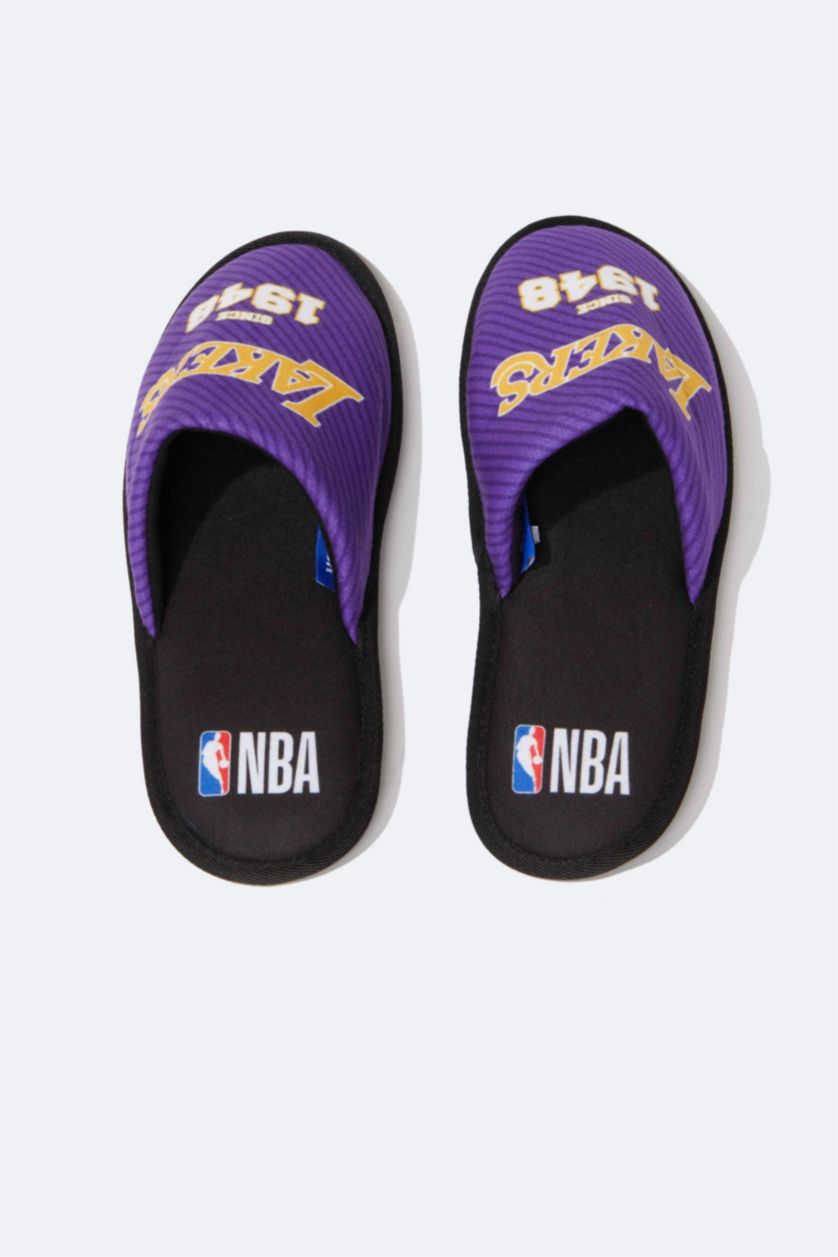 Erkek Mor Erkek NBA Los Angeles Lakers Düz Taban Slip On Ev Terliği