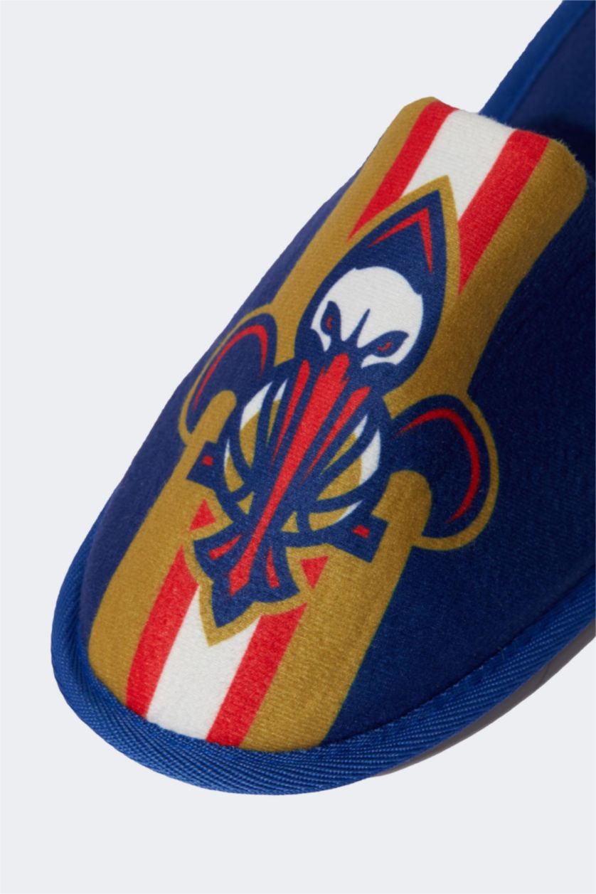 رجالي أزرق شبشب منزلي بكعب مسطح شتوي