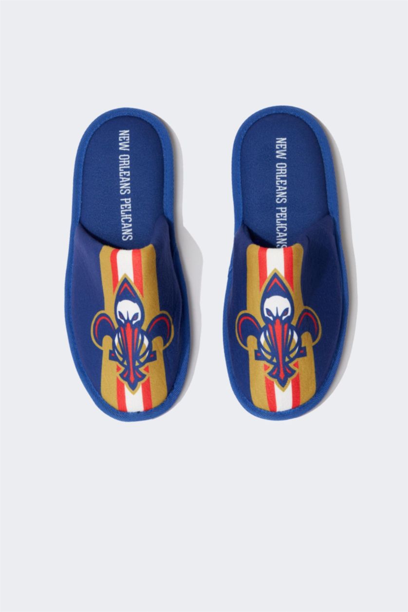 رجالي أزرق شبشب منزلي بكعب مسطح شتوي