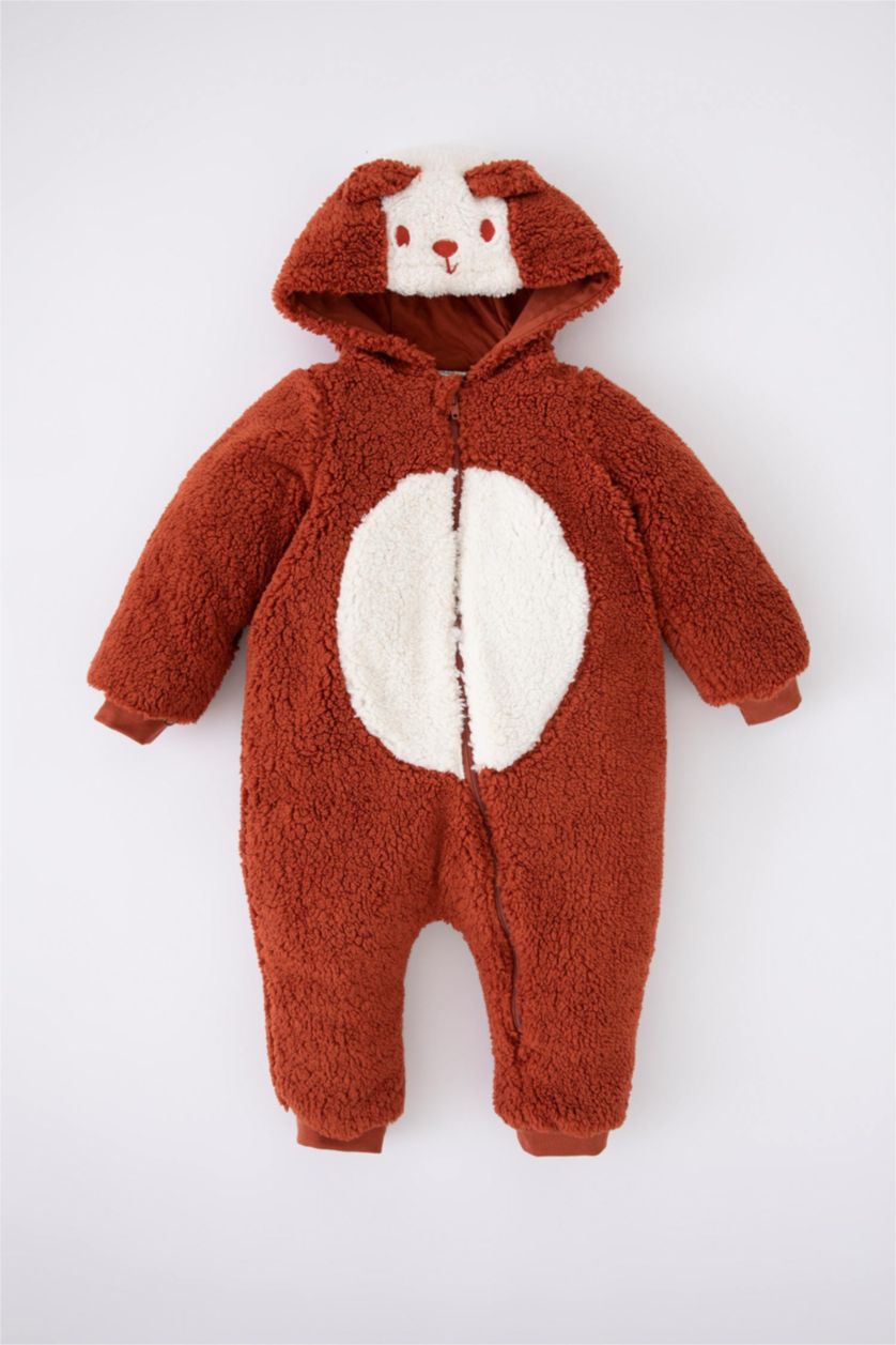 BABY GIRL Orange Baby Boy Hooded Plush Jumpsuit