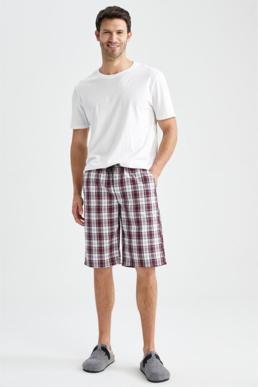 Man Bordeaux Regular Fit Tie Waist Check Print Pyjama Bottom