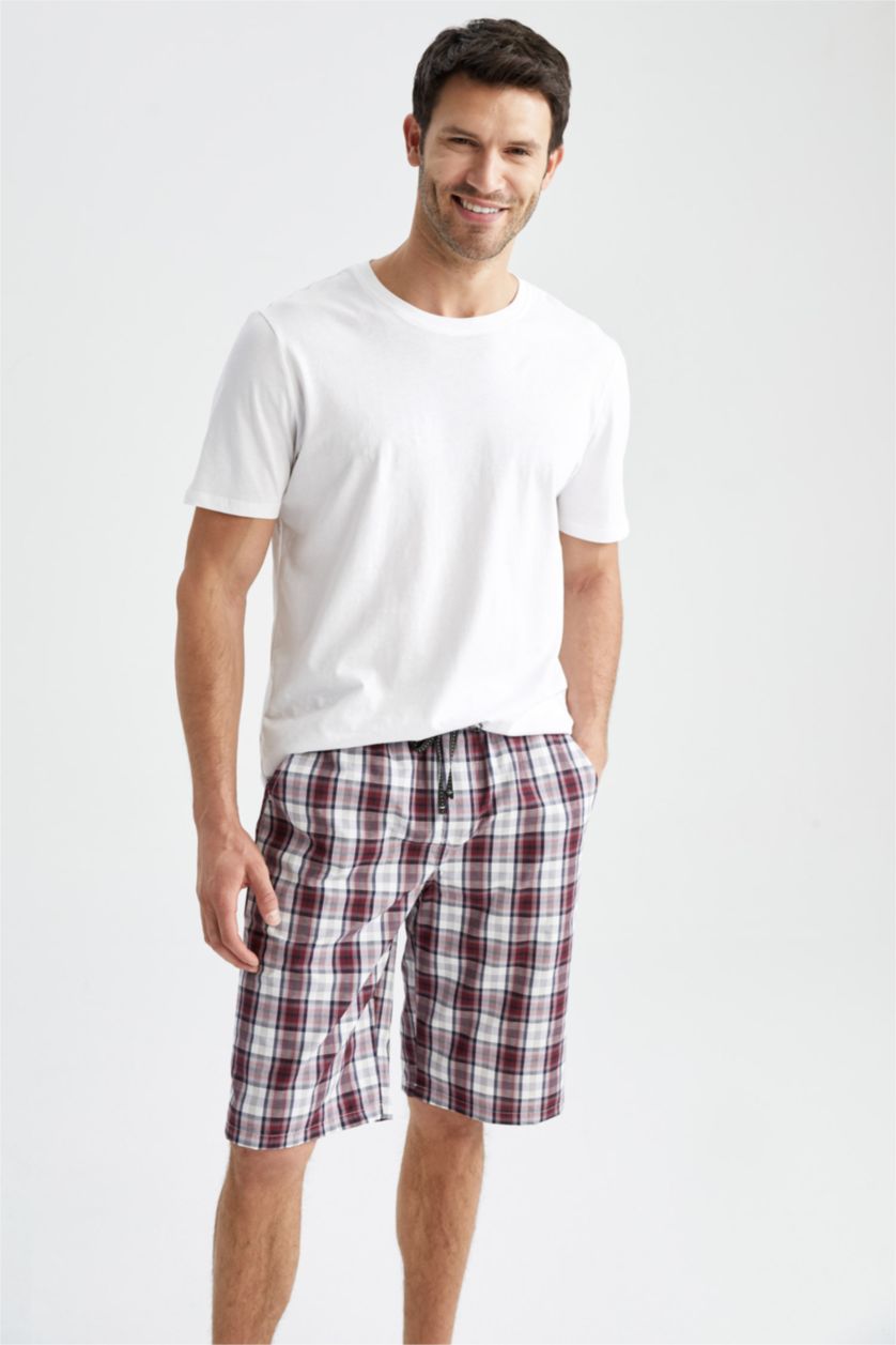 Man Bordeaux Regular Fit Tie Waist Check Print Pyjama Bottom