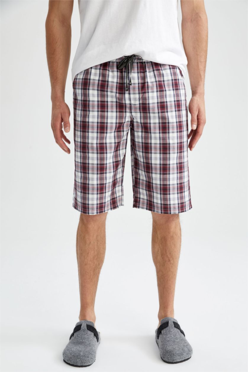 Man Bordeaux Regular Fit Tie Waist Check Print Pyjama Bottom