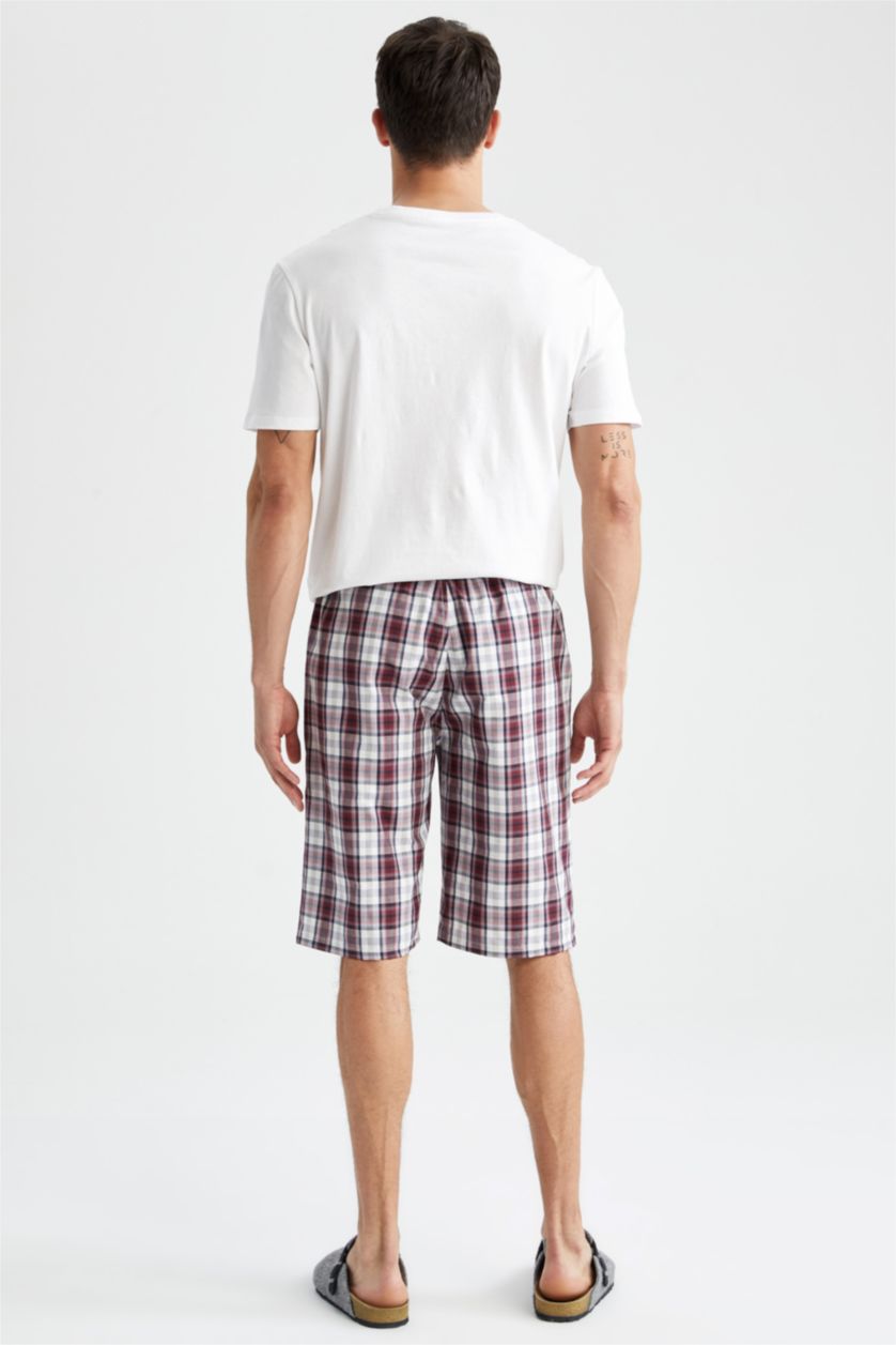 Man Bordeaux Regular Fit Tie Waist Check Print Pyjama Bottom