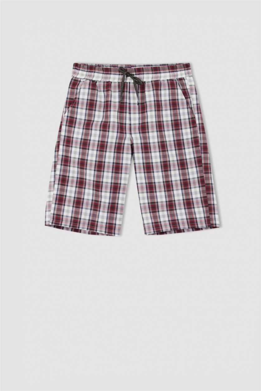 Man Bordeaux Regular Fit Tie Waist Check Print Pyjama Bottom