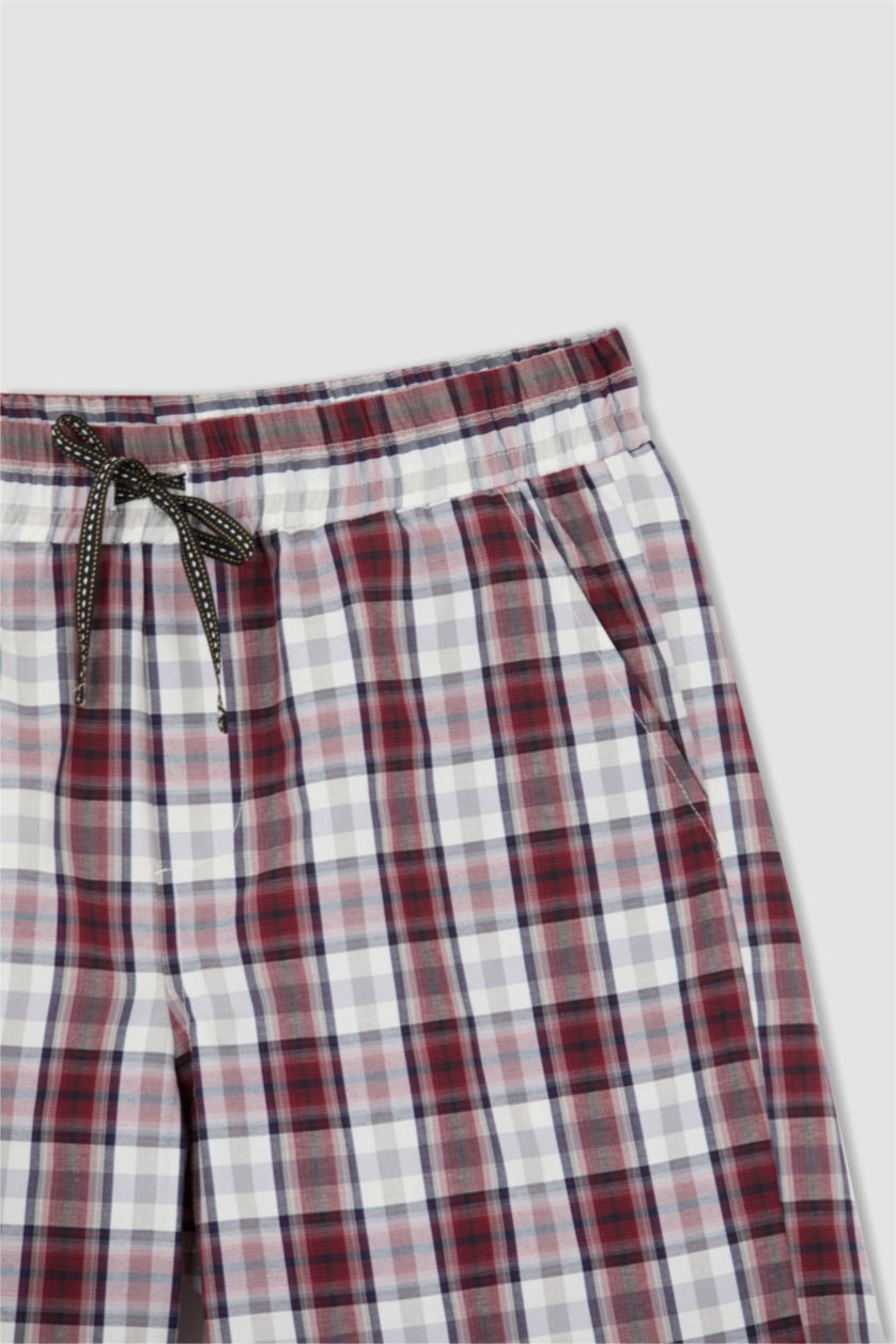 Man Bordeaux Regular Fit Tie Waist Check Print Pyjama Bottom