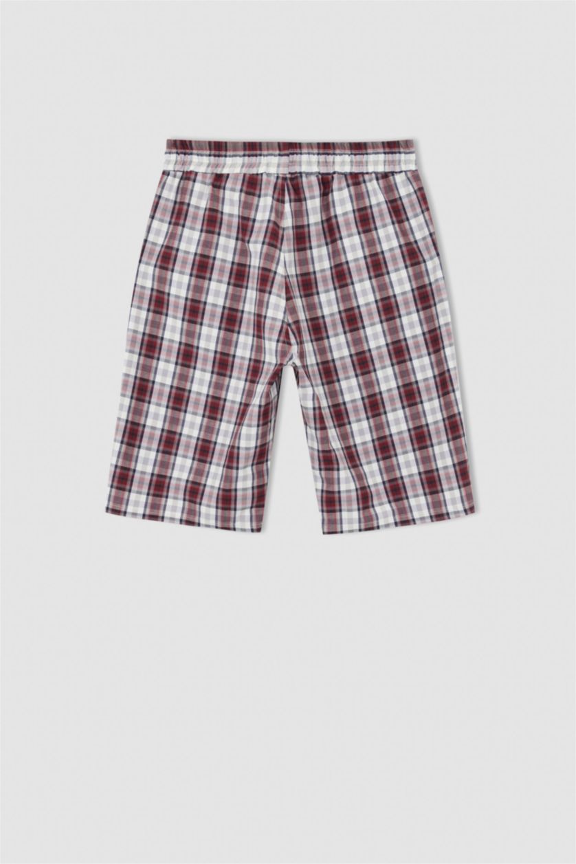 Man Bordeaux Regular Fit Tie Waist Check Print Pyjama Bottom