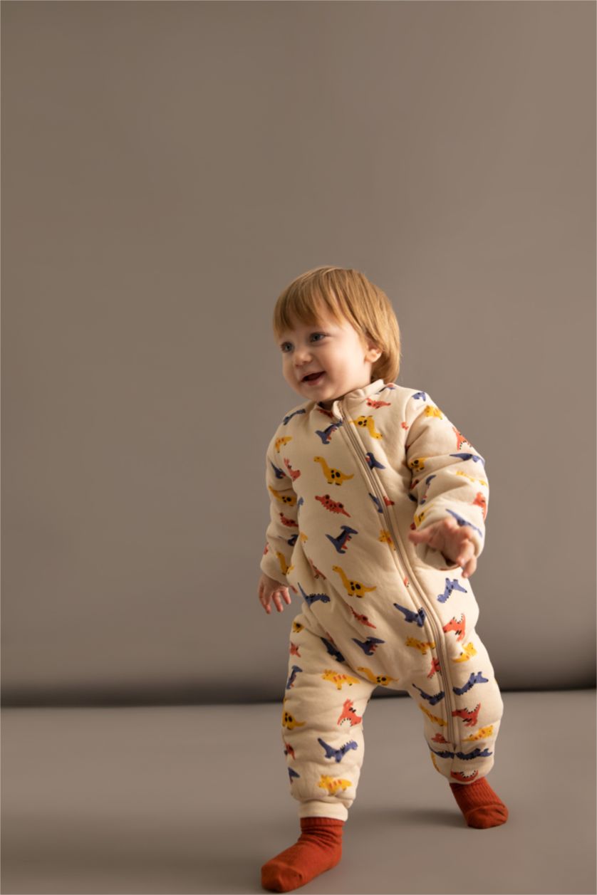 Erkek Bebek Bej Erkek Bebek Yeni Doğan 2,5 Tog Desenli Fermuarlı Uzun Kolu Uyku Tulumu