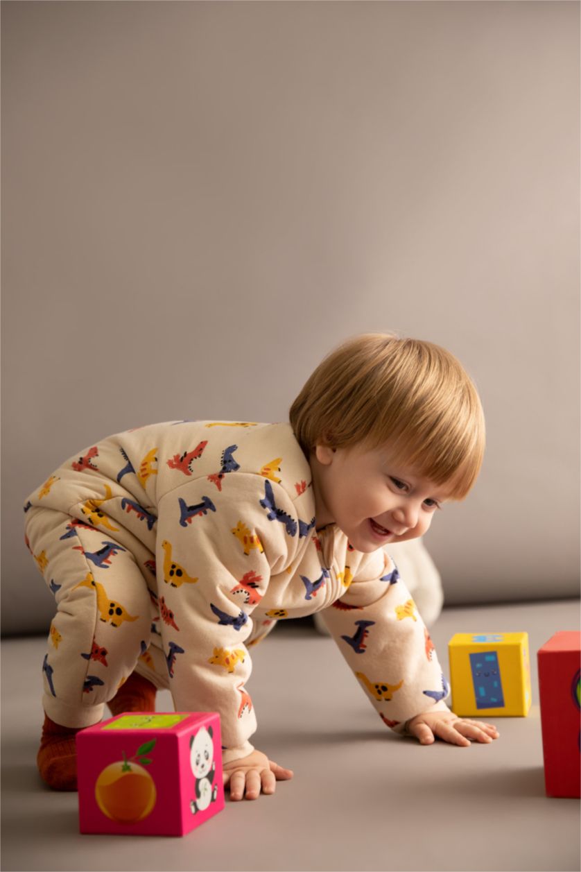 Erkek Bebek Bej Erkek Bebek Yeni Doğan 2,5 Tog Desenli Fermuarlı Uzun Kolu Uyku Tulumu