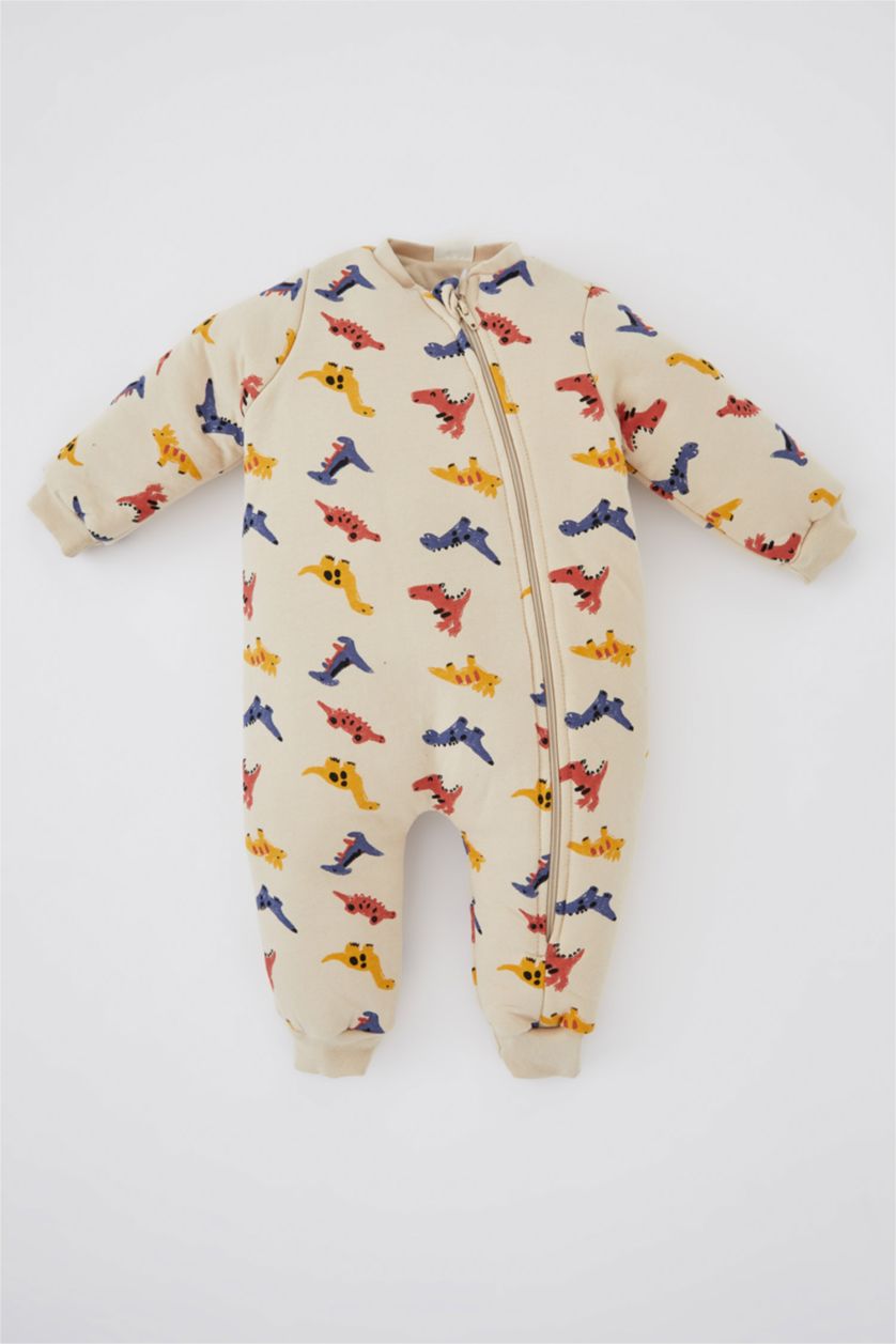 Erkek Bebek Bej Erkek Bebek Yeni Doğan 2,5 Tog Desenli Fermuarlı Uzun Kolu Uyku Tulumu