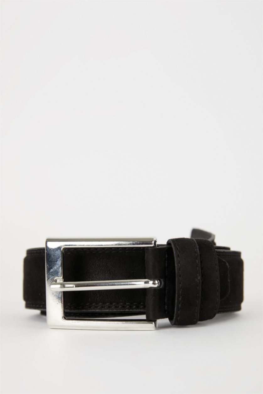 MAN Black Men Rectangle Buckle Faux Leather Classic Belt