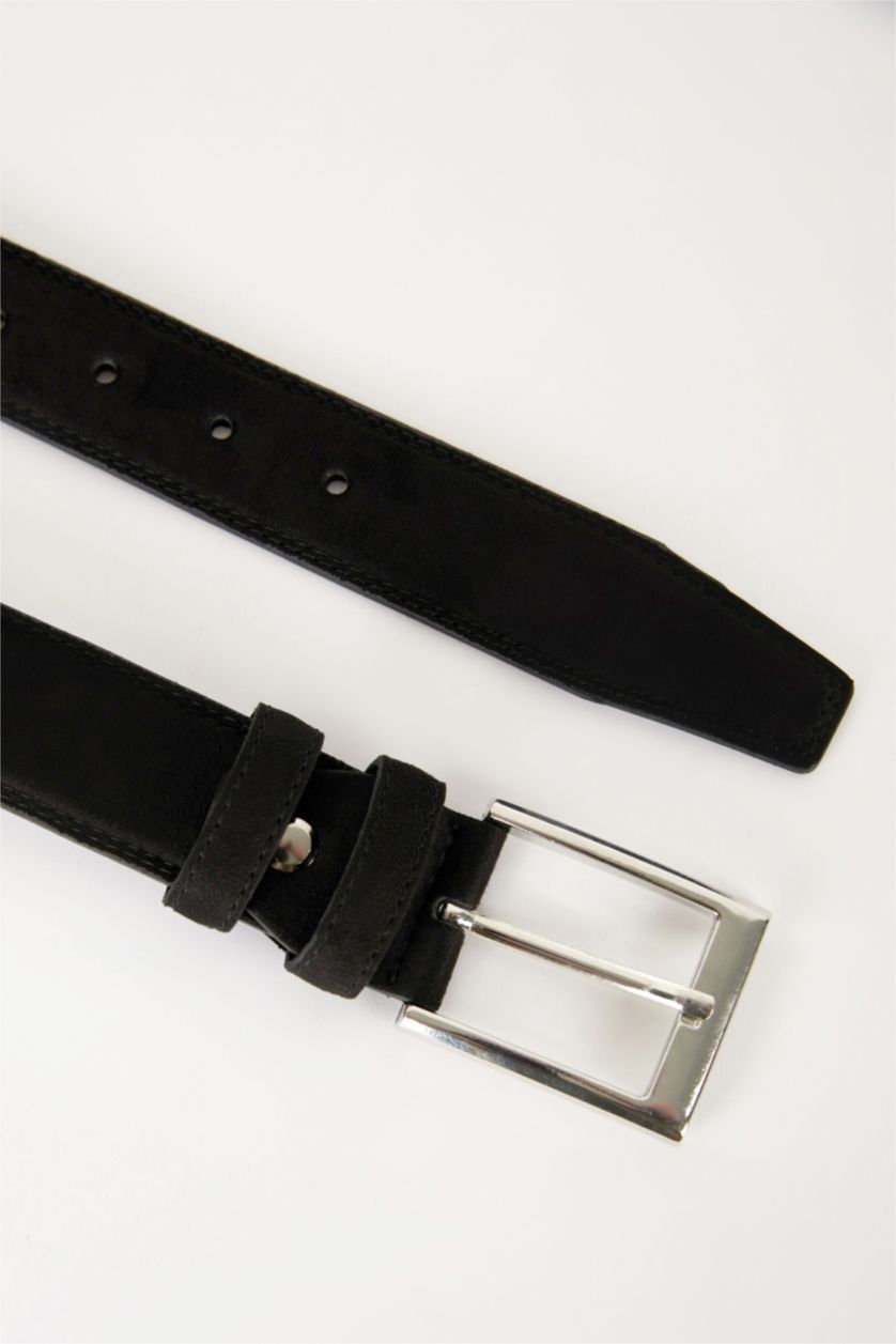 MAN Black Men Rectangle Buckle Faux Leather Classic Belt