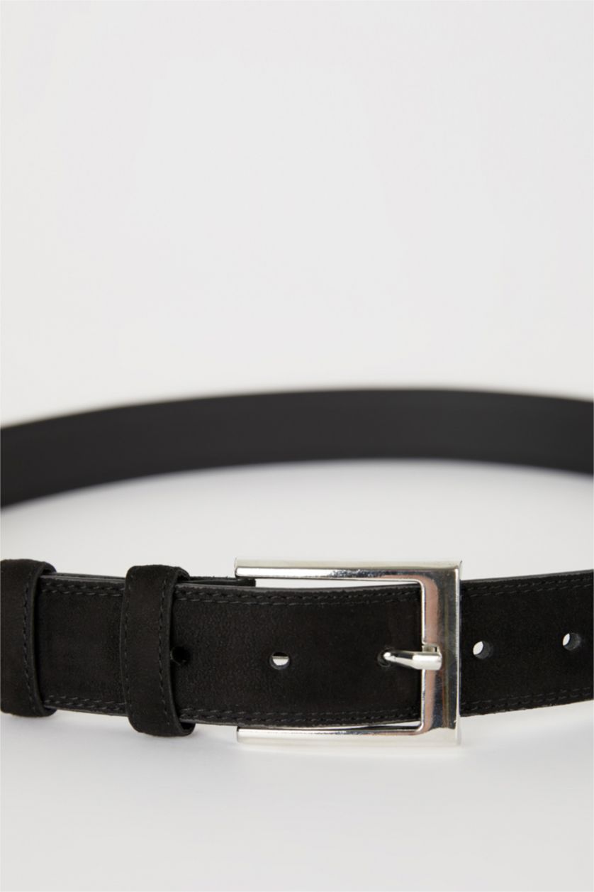 MAN Black Men Rectangle Buckle Faux Leather Classic Belt