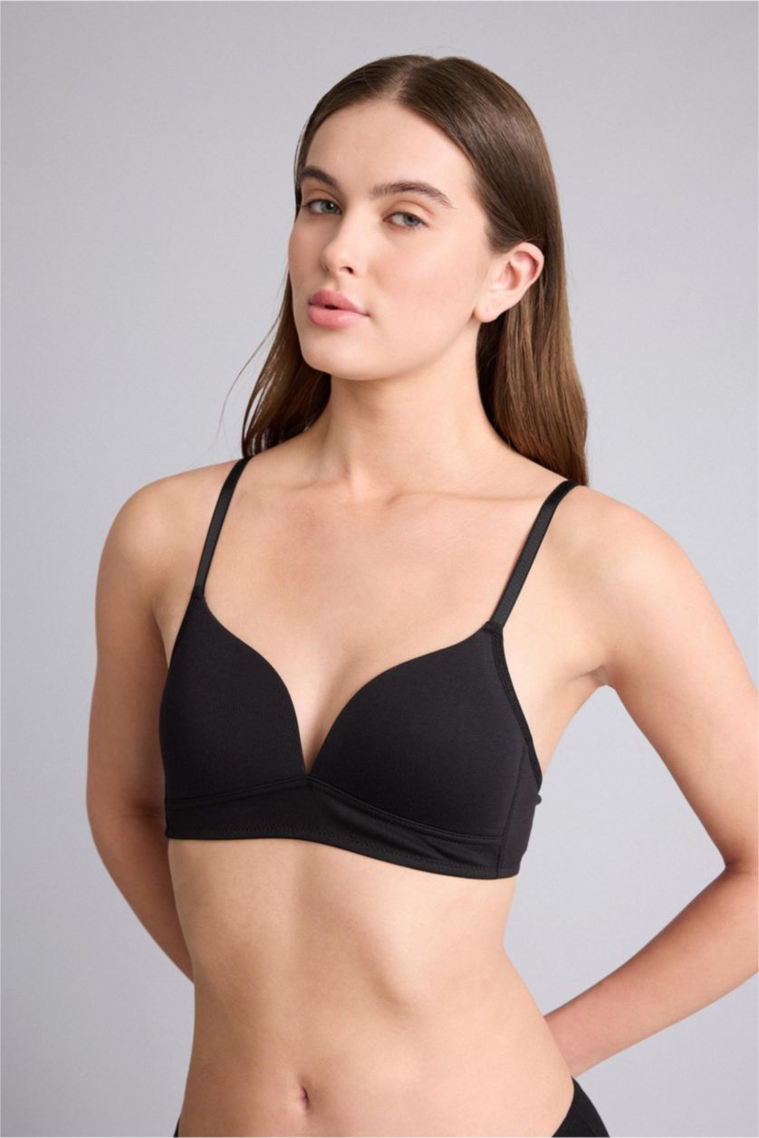 Kadın Siyah Pamuklu Kaplı Pedli Balensiz Bra
