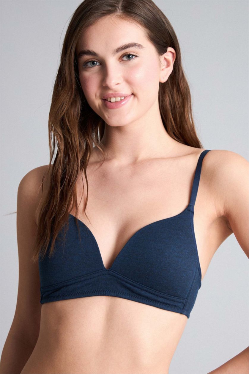 Kadın Lacivert Melanj Pamuklu Kaplı Pedli Balensiz Bra 