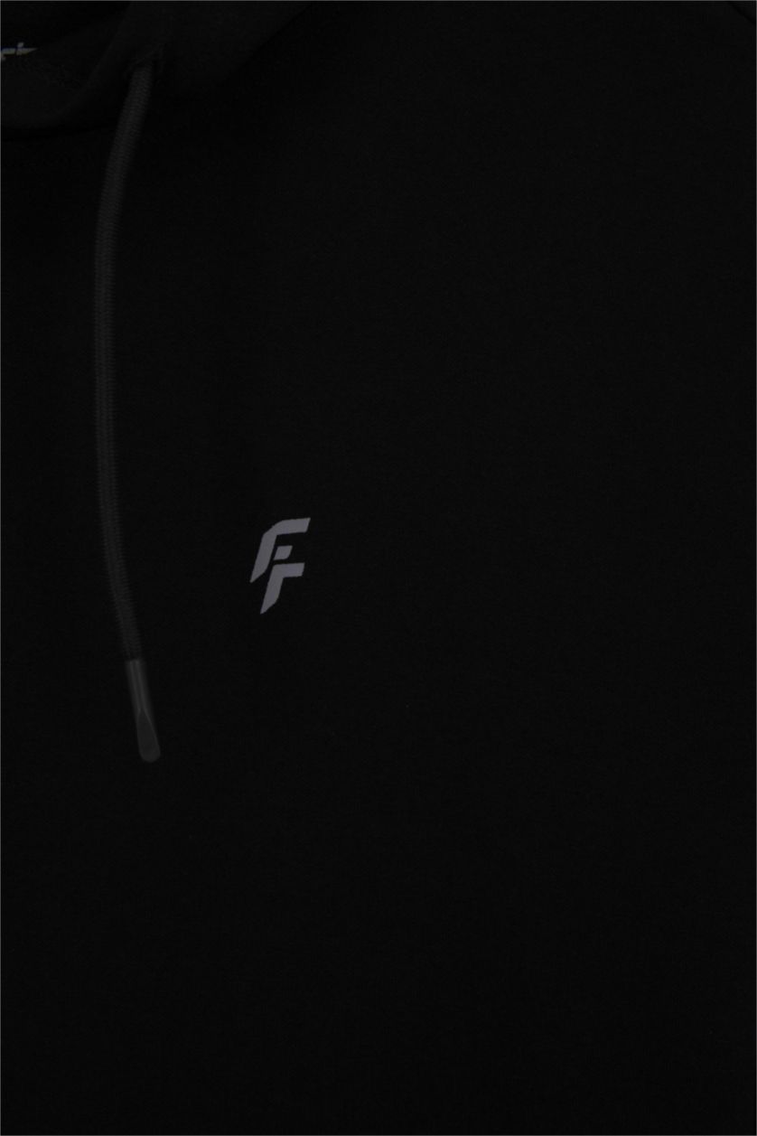 Man Black DeFactoFit Standard Fit Hooded Pocket Sweatshirt