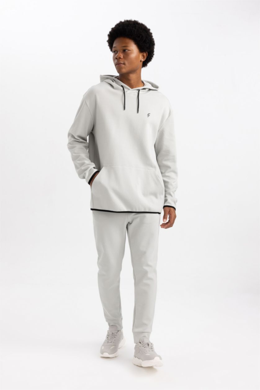 MAN Light Grey DeFactoFit Standard Fit Hooded Pocket Sweatshirt