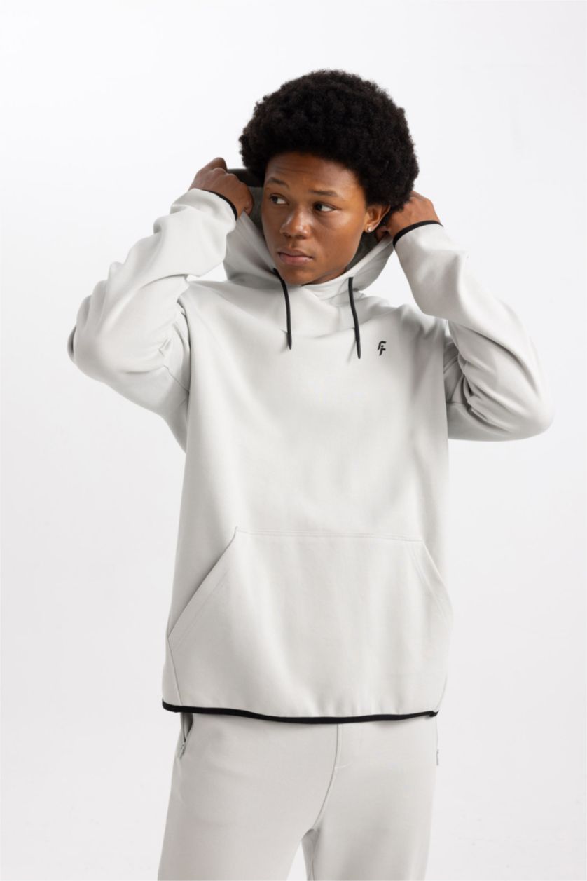 MAN Light Grey DeFactoFit Standard Fit Hooded Pocket Sweatshirt