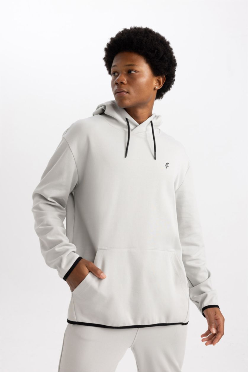 MAN Light Grey DeFactoFit Standard Fit Hooded Pocket Sweatshirt