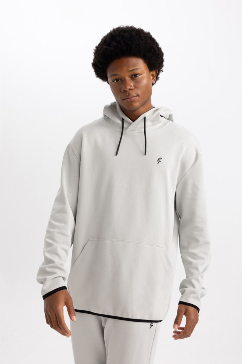 MAN Light Grey DeFactoFit Standard Fit Hooded Pocket Sweatshirt