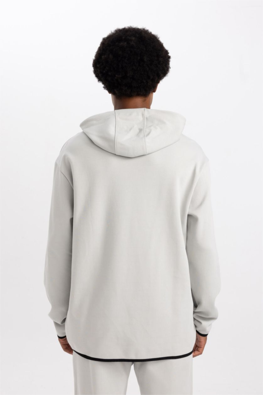 MAN Light Grey DeFactoFit Standard Fit Hooded Pocket Sweatshirt