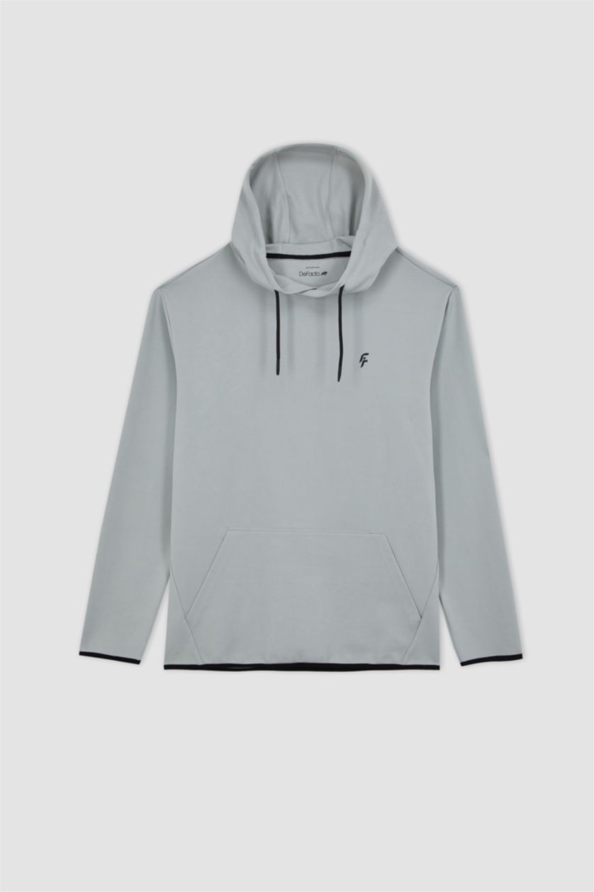 MAN Light Grey DeFactoFit Standard Fit Hooded Pocket Sweatshirt