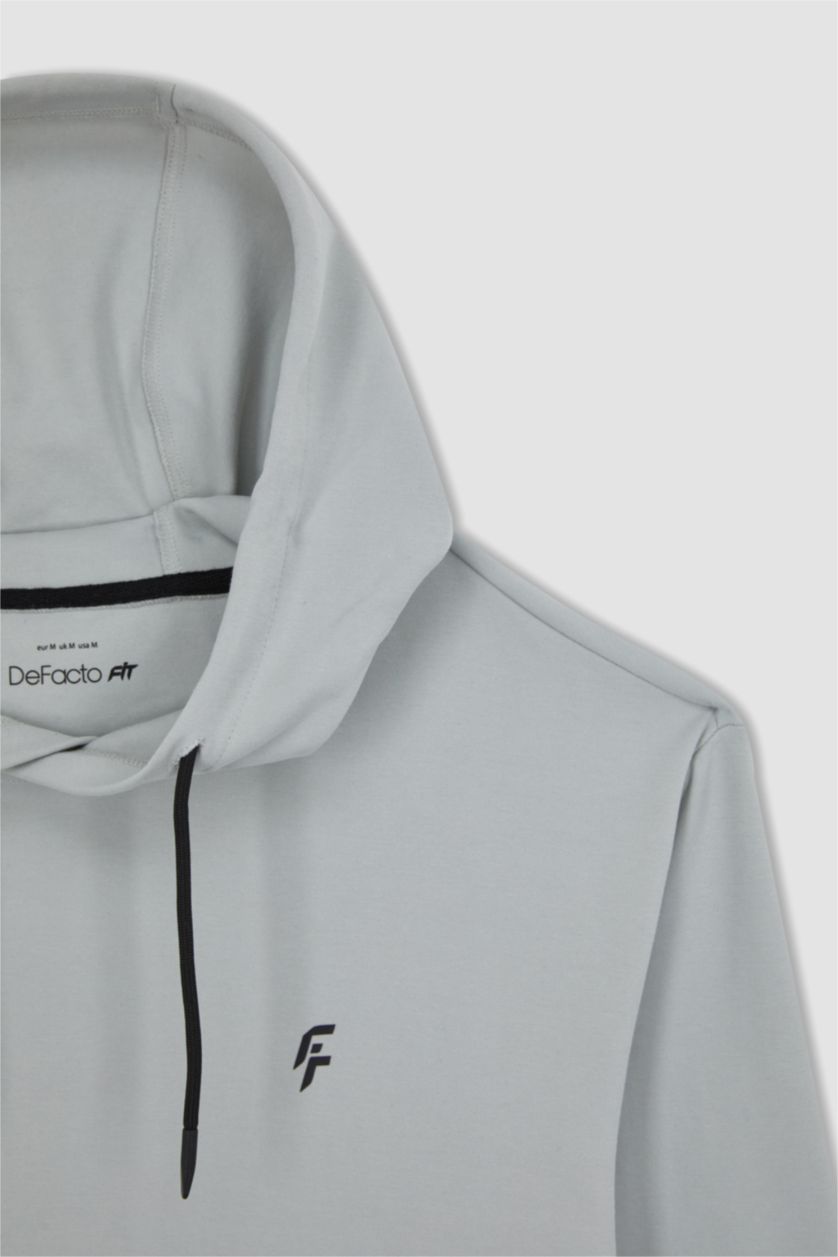 MAN Light Grey DeFactoFit Standard Fit Hooded Pocket Sweatshirt