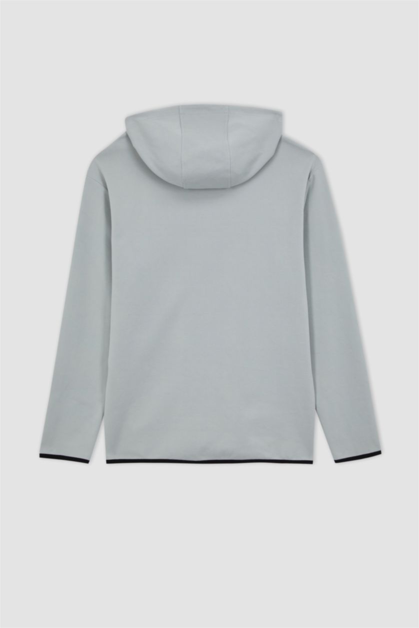 MAN Light Grey DeFactoFit Standard Fit Hooded Pocket Sweatshirt