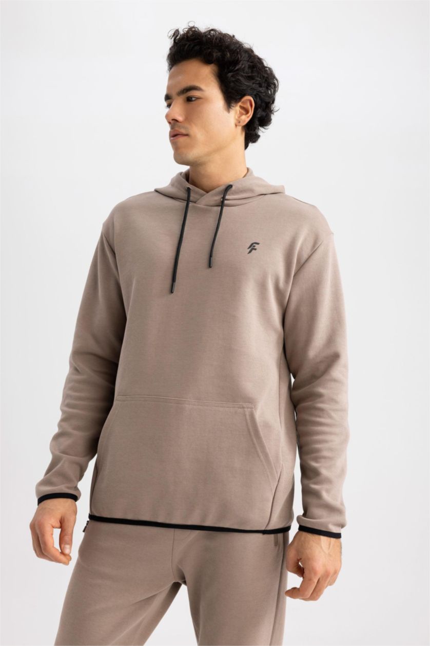 Man Vison Defacto Fit Standard Fit Hooded Sweatshirt with Pocket
