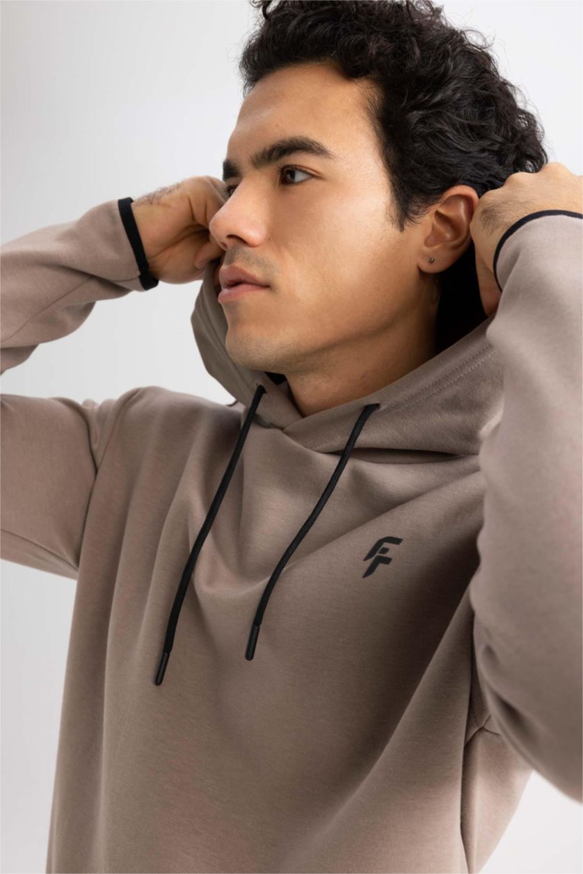 Man Vison Defacto Fit Standard Fit Hooded Sweatshirt with Pocket